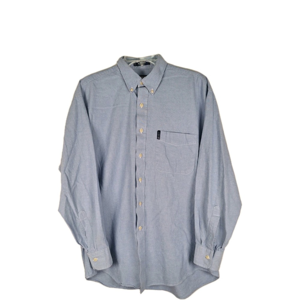 Vtg Chaps Ralph Lauren Large Denim Shirt Pocket Long Sleeve 90s Blue Made USA‎
